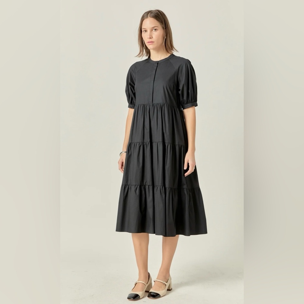 English Factory SHORT PUFF SLEEVE MIDI DRESS